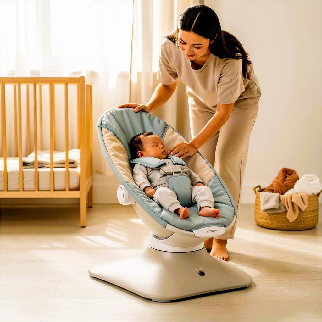 "A helping hand for the modern parent: Modern electric swings offer soothing, rhythmic motions, but safety always comes first. Always use the harness and keep sessions to 20–30 minutes to encourage healthy development." 