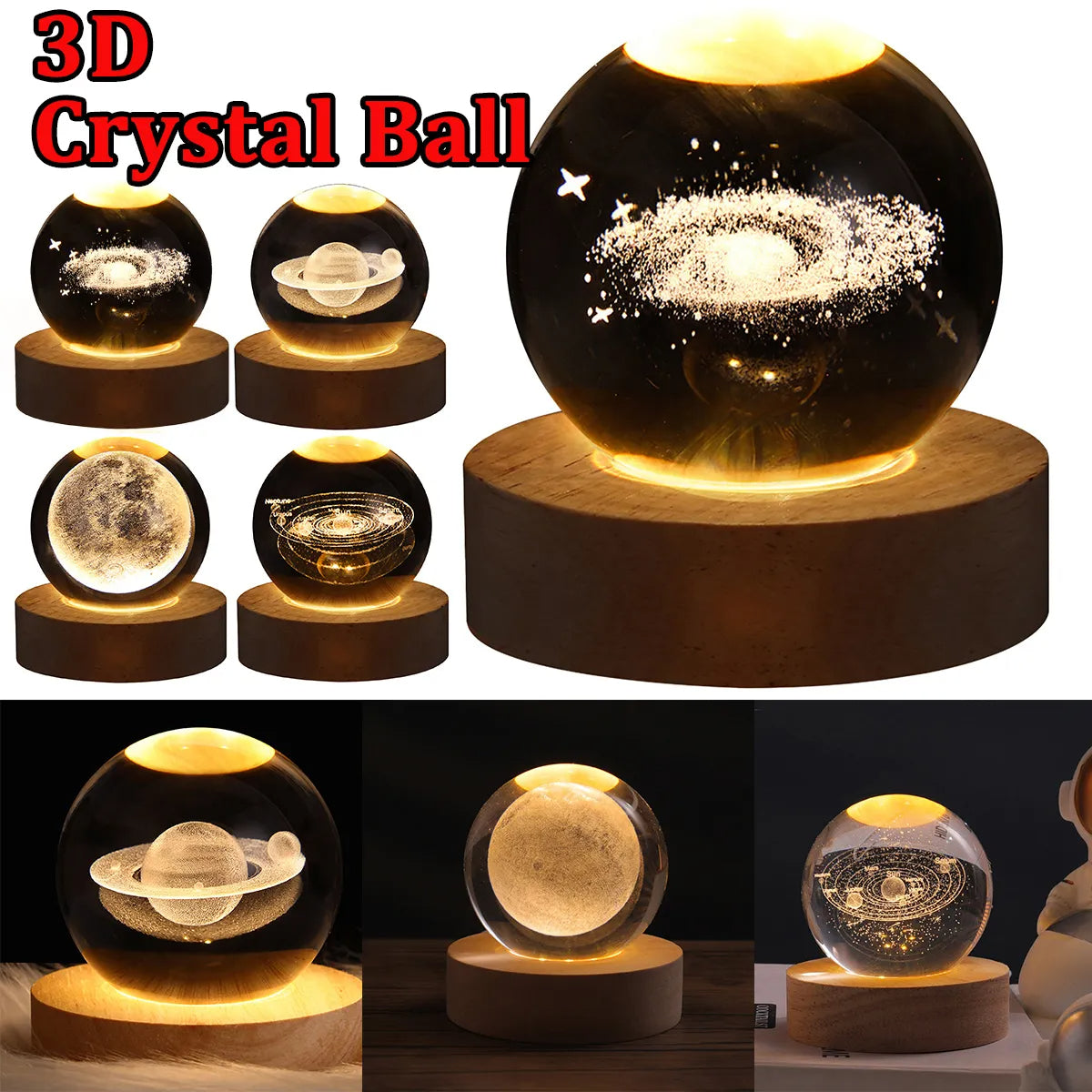 LED Galaxy Night Light - Crystal Ball Moon Lamp