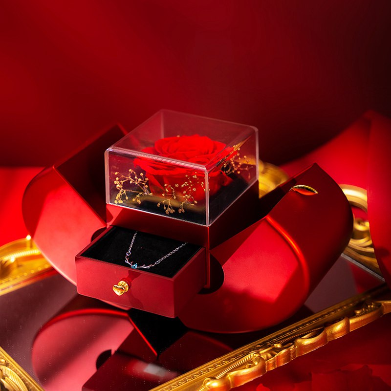 Red Apple Jewelry Box with Eternal Rose
