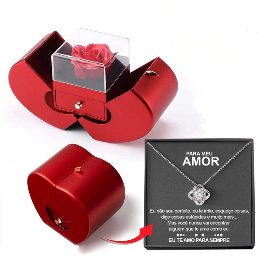 Red Apple Jewelry Box with Eternal Rose