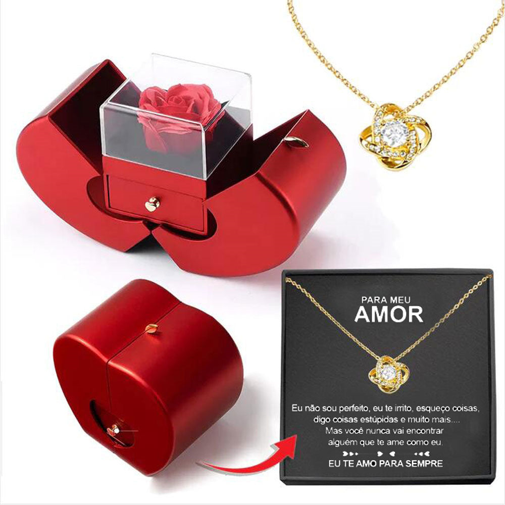 Red Apple Jewelry Box with Eternal Rose
