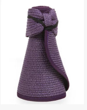 Women's Foldable Straw Visor - Wide Brim Beach Sun Hat