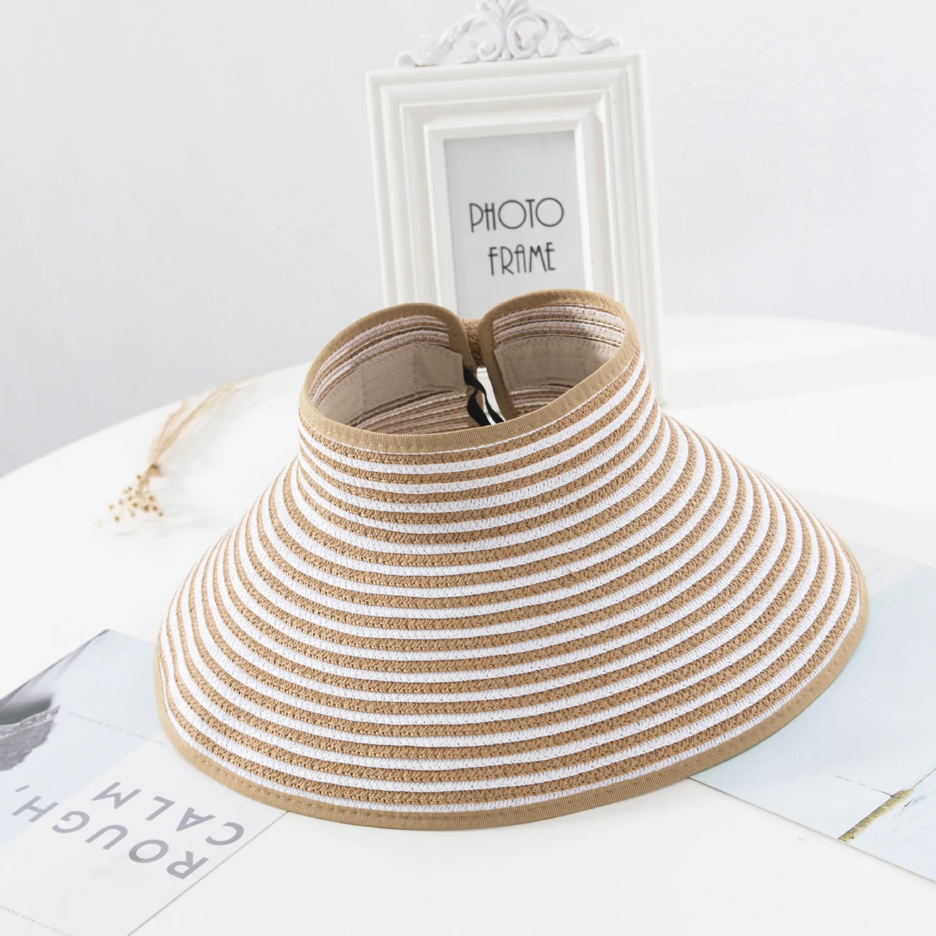 Women's Foldable Straw Visor - Wide Brim Beach Sun Hat