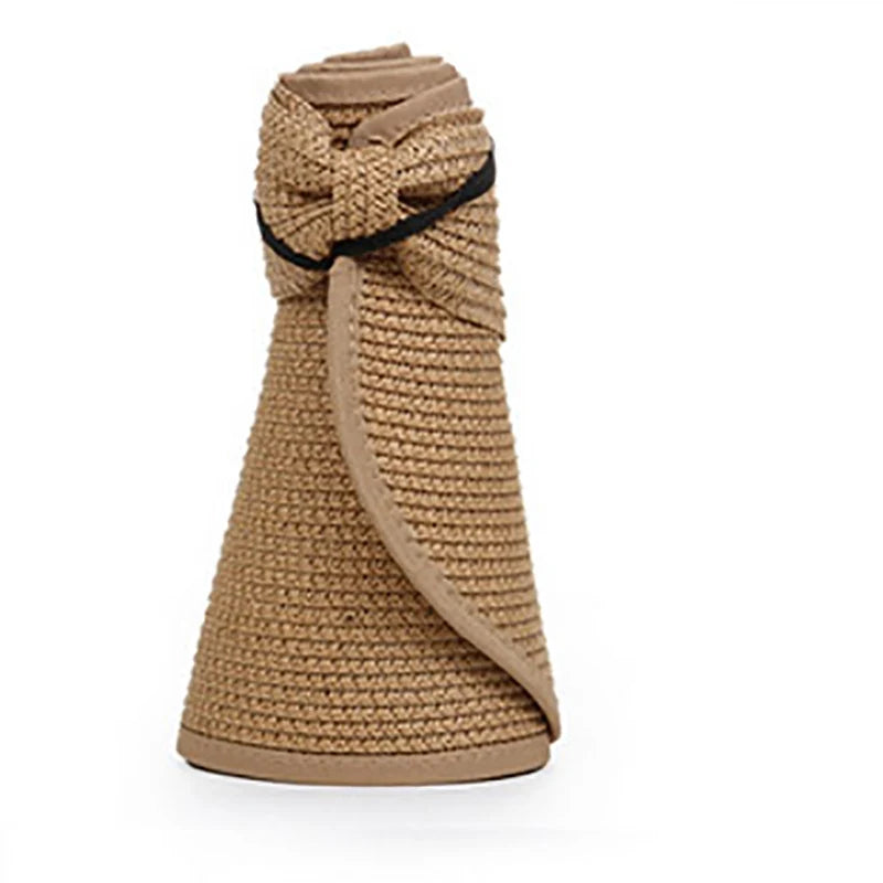 Women's Foldable Straw Visor - Wide Brim Beach Sun Hat