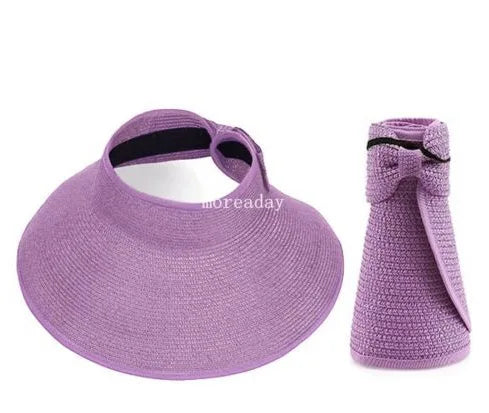 Women's Foldable Straw Visor - Wide Brim Beach Sun Hat