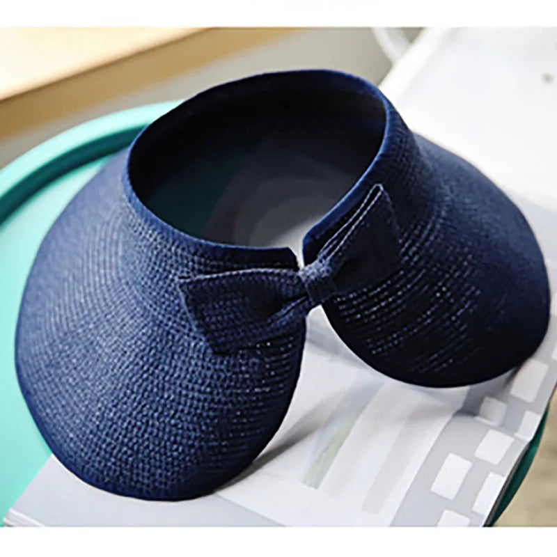 Women's Foldable Straw Visor - Wide Brim Beach Sun Hat