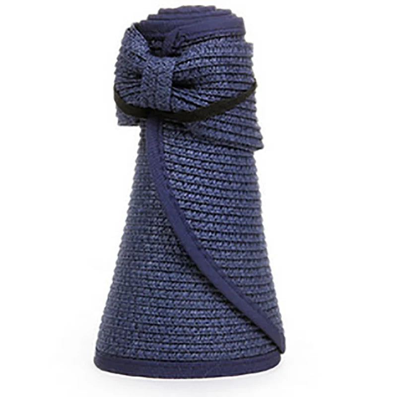 Women's Foldable Straw Visor - Wide Brim Beach Sun Hat