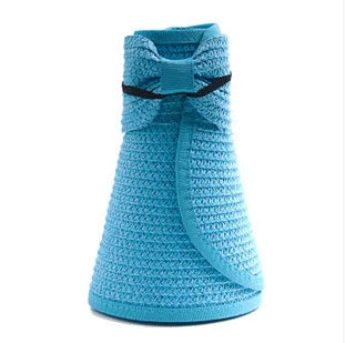 Women's Foldable Straw Visor - Wide Brim Beach Sun Hat