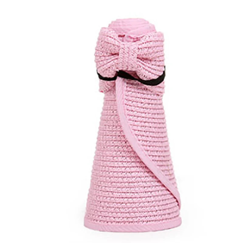 Women's Foldable Straw Visor - Wide Brim Beach Sun Hat