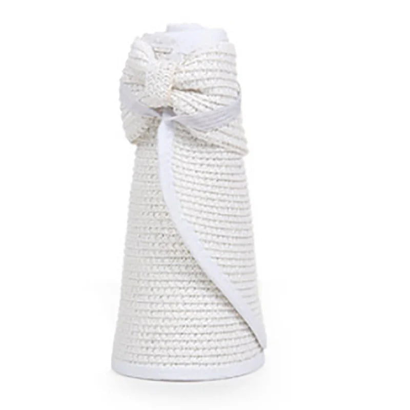 Women's Foldable Straw Visor - Wide Brim Beach Sun Hat