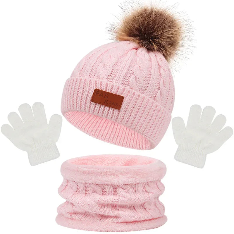 Kids Winter Hat, Scarf and Mittens Set | Fleece Lined Beanie & Snood (1-6 Years)