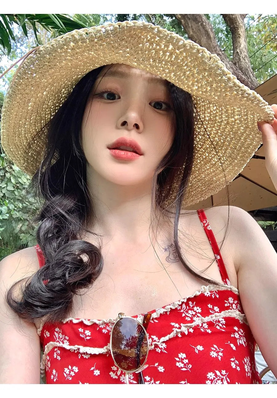 Women's Bow Straw Sun Hat - Wide Brim Beach Panama Hat