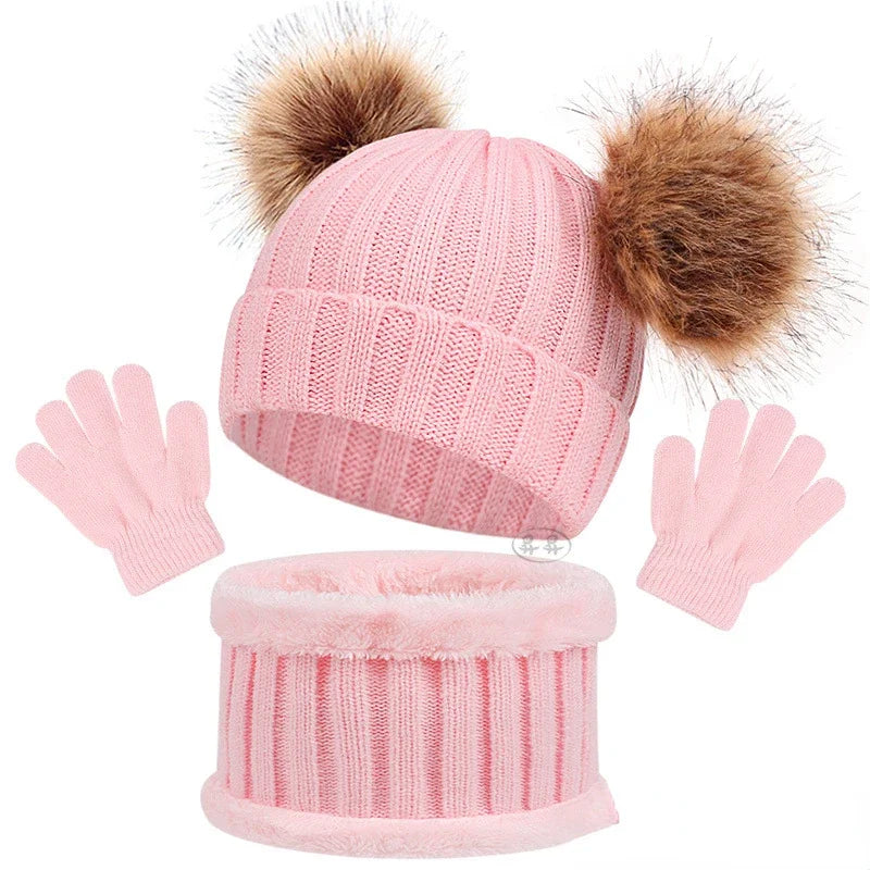 Kids Winter Hat, Scarf and Mittens Set | Fleece Lined Beanie & Snood (1-6 Years)