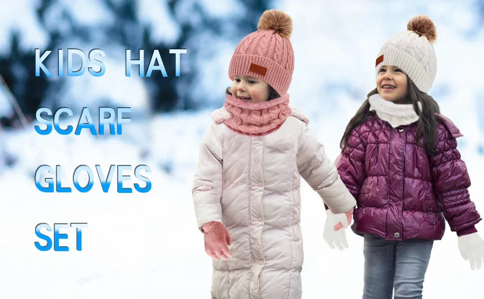 Kids Winter Hat, Scarf and Mittens Set | Fleece Lined Beanie & Snood (1-6 Years)