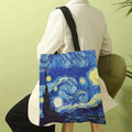 Van Gogh Art Collection Linen Shoulder Bag - Starry Night & Sunflower Design