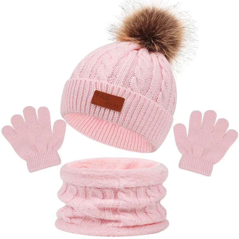 Kids Winter Hat, Scarf and Mittens Set | Fleece Lined Beanie & Snood (1-6 Years)