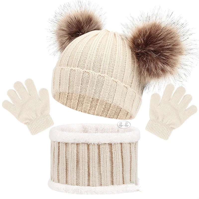 Kids Winter Hat, Scarf and Mittens Set | Fleece Lined Beanie & Snood (1-6 Years)