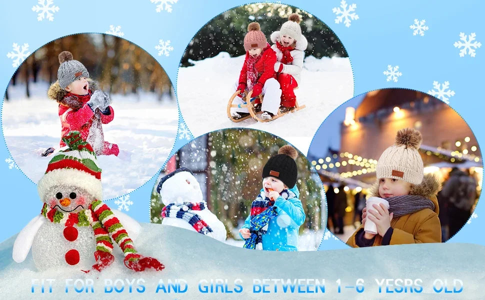 Kids Winter Hat, Scarf and Mittens Set | Fleece Lined Beanie & Snood (1-6 Years)