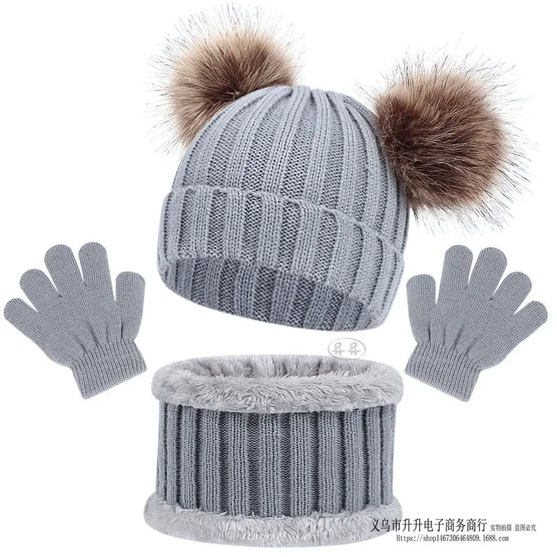 Kids Winter Hat, Scarf and Mittens Set | Fleece Lined Beanie & Snood (1-6 Years)