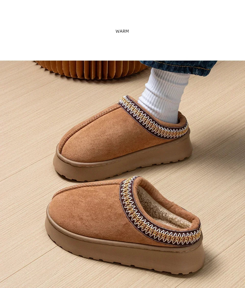 Women's Embroidered Plush Slippers - Indoor/Outdoor