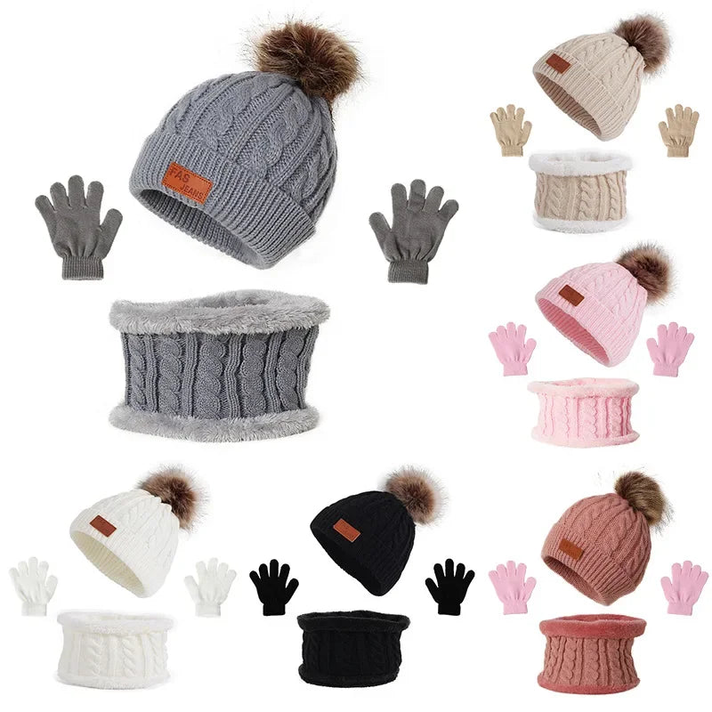 Kids Winter Hat, Scarf and Mittens Set | Fleece Lined Beanie & Snood (1-6 Years)