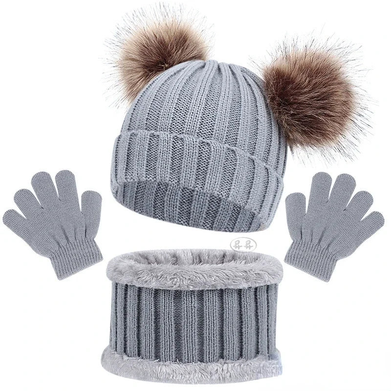 Kids Winter Hat, Scarf and Mittens Set | Fleece Lined Beanie & Snood (1-6 Years)