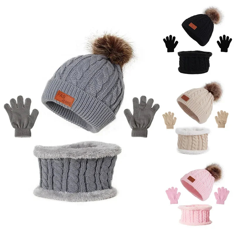 Kids Winter Hat, Scarf and Mittens Set | Fleece Lined Beanie & Snood (1-6 Years)