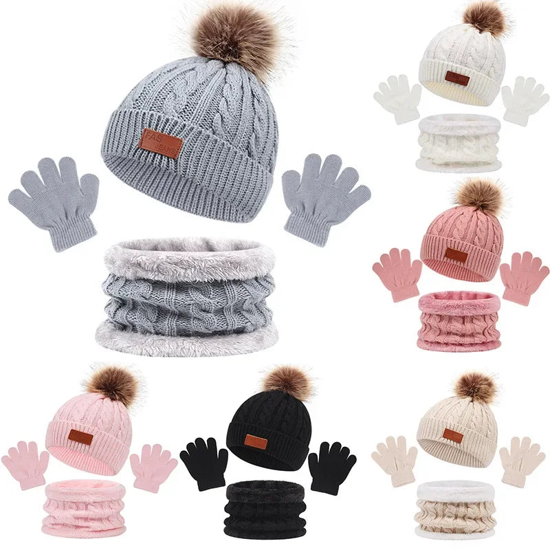 Kids Winter Hat, Scarf and Mittens Set | Fleece Lined Beanie & Snood (1-6 Years)