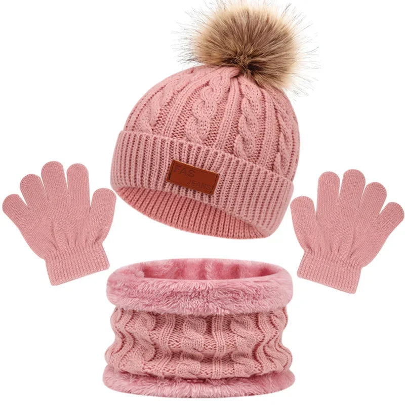 Kids Winter Hat, Scarf and Mittens Set | Fleece Lined Beanie & Snood (1-6 Years)