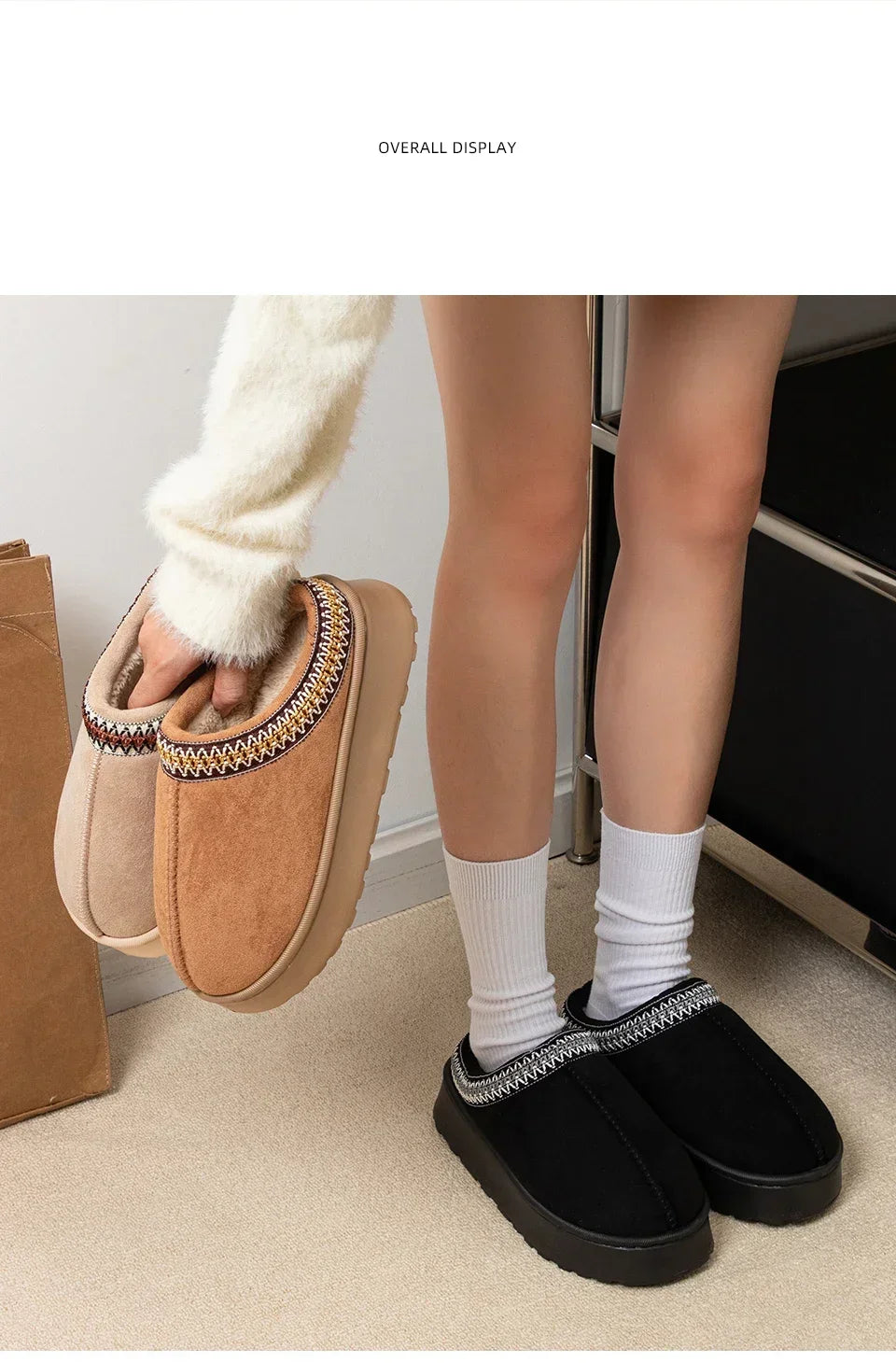 Women's Embroidered Plush Slippers - Indoor/Outdoor