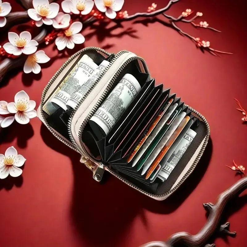 Women's Lychee Pattern Zipper Wallet - Multi Card Slot