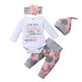 Baby Girl 4-Piece Rose Outfit Set with Romper & Hat