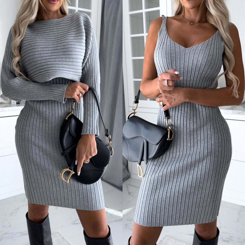 Women's Striped Top & Suspender Skirt Set